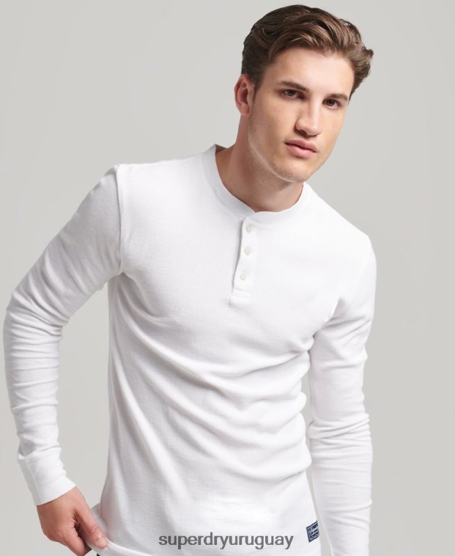 uy Superdry hombres top de manga larga con cuello tunecino y diseño waffle de algodón orgánico blanco DT2N8Z1463 ropa