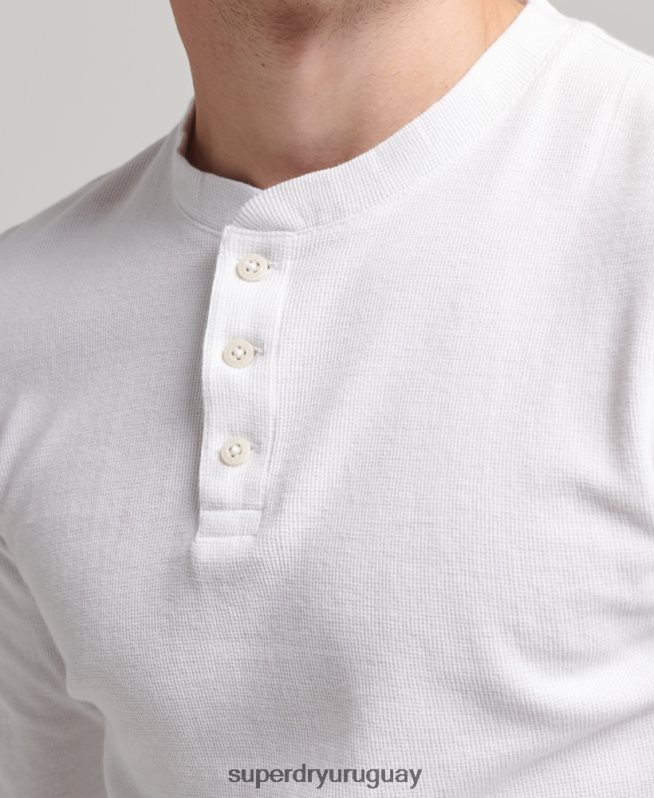 uy Superdry hombres top de manga larga con cuello tunecino y diseño waffle de algodón orgánico blanco DT2N8Z1463 ropa