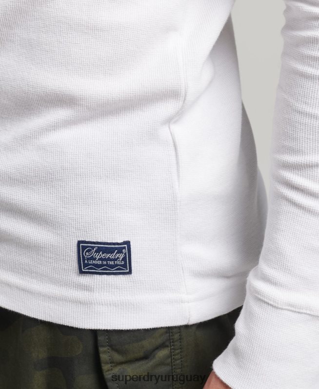 uy Superdry hombres top de manga larga con cuello tunecino y diseño waffle de algodón orgánico blanco DT2N8Z1463 ropa