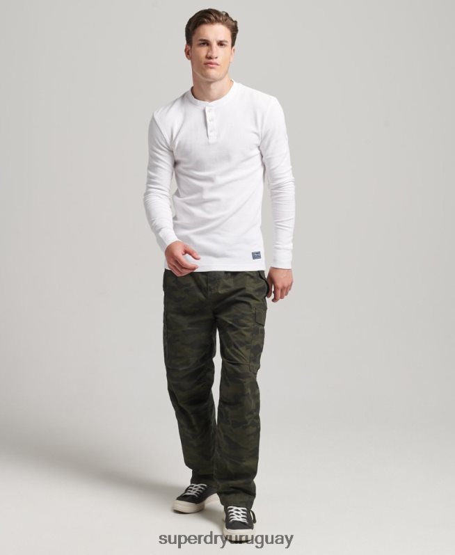 uy Superdry hombres top de manga larga con cuello tunecino y diseño waffle de algodón orgánico blanco DT2N8Z1463 ropa