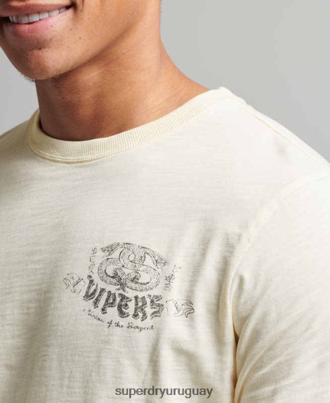 uy Superdry hombres top de manga larga con diseño opaco de algodón orgánico crema DT2N8Z1504 ropa