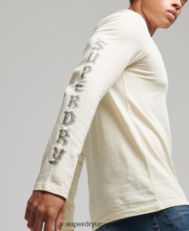 uy Superdry hombres top de manga larga con diseño opaco de algodón orgánico crema DT2N8Z1504 ropa