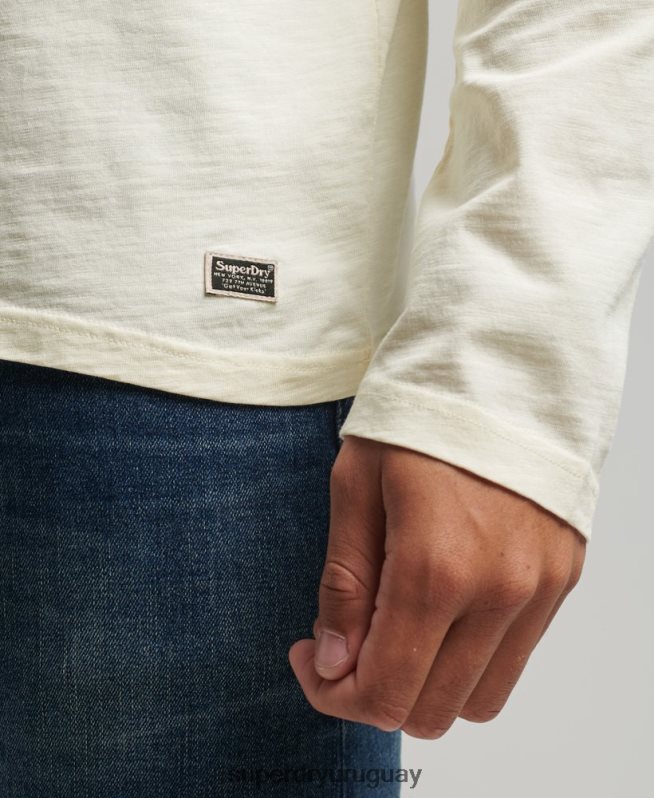 uy Superdry hombres top de manga larga con diseño opaco de algodón orgánico crema DT2N8Z1504 ropa