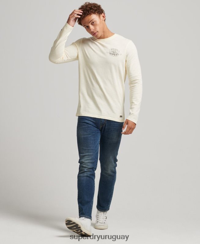 uy Superdry hombres top de manga larga con diseño opaco de algodón orgánico crema DT2N8Z1504 ropa