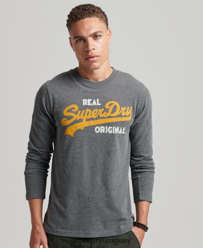 uy Superdry hombres top de manga larga con gaseosa y logo vintage gris DT2N8Z1481 ropa