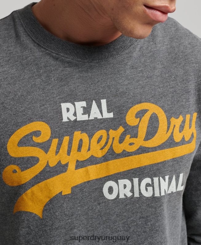 uy Superdry hombres top de manga larga con gaseosa y logo vintage gris DT2N8Z1481 ropa