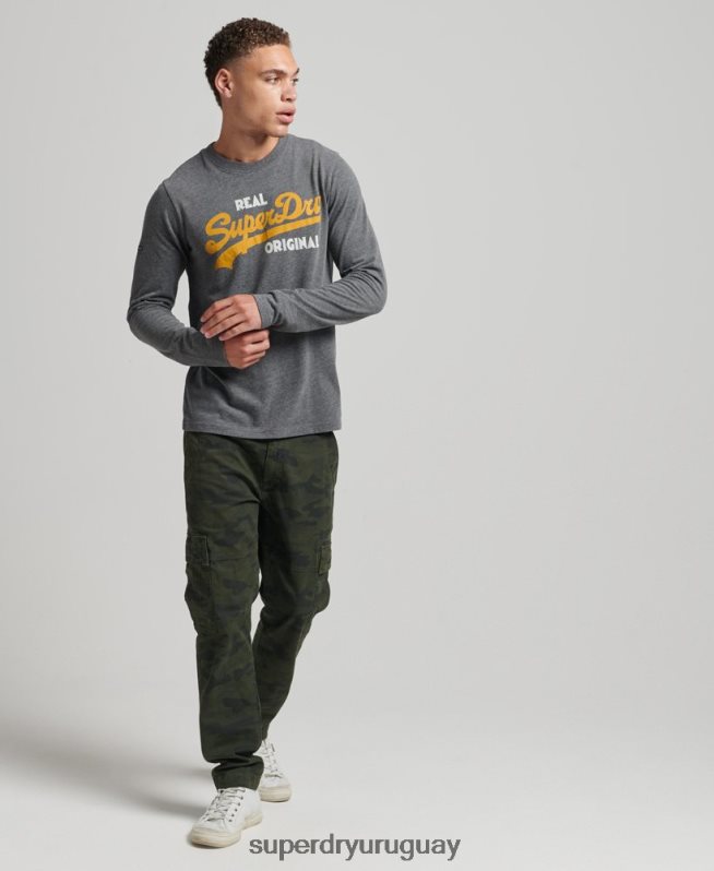 uy Superdry hombres top de manga larga con gaseosa y logo vintage gris DT2N8Z1481 ropa