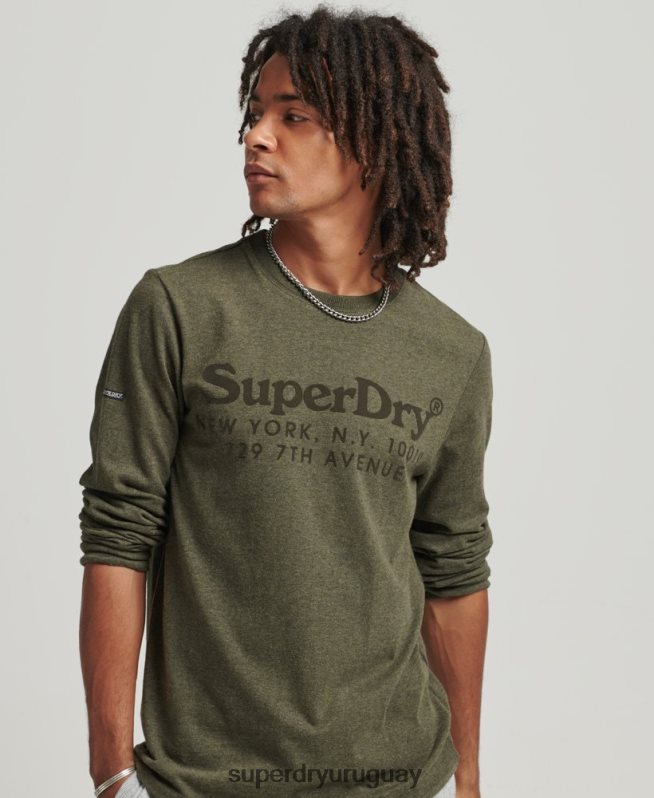 uy Superdry hombres top de manga larga con logo a tono caqui DT2N8Z1569 ropa