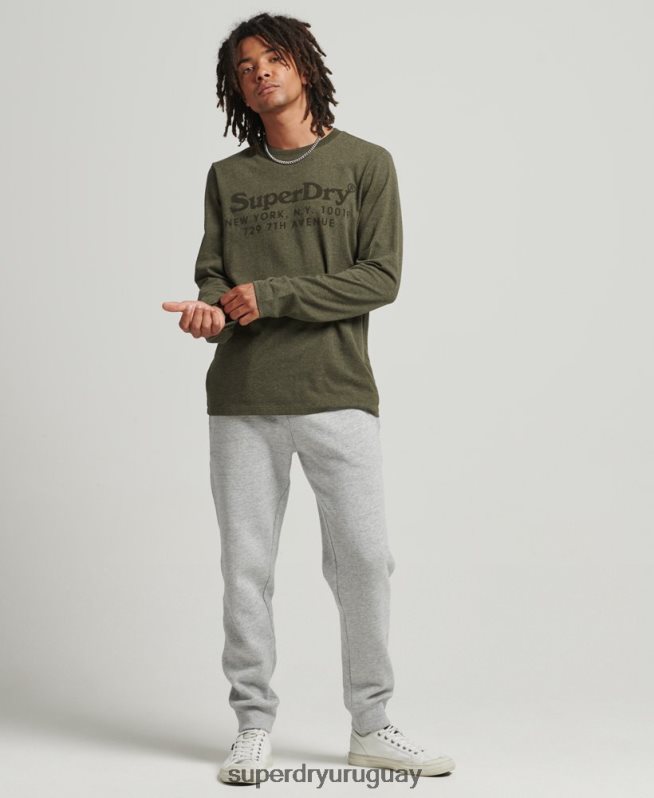 uy Superdry hombres top de manga larga con logo a tono caqui DT2N8Z1569 ropa
