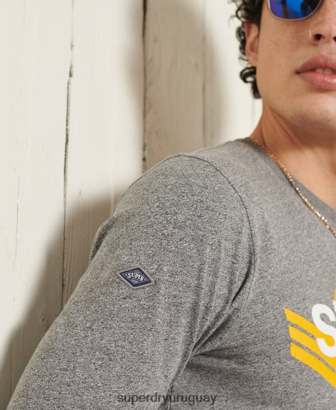 uy Superdry hombres top de manga larga con logo central cali gris DT2N8Z6462 ropa