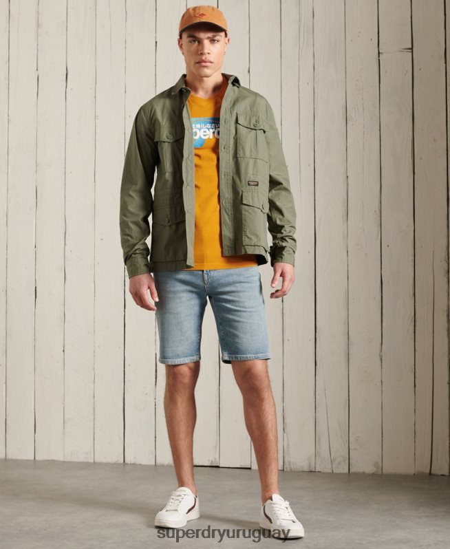 uy Superdry hombres top de manga larga con logo central cali oro DT2N8Z6444 ropa
