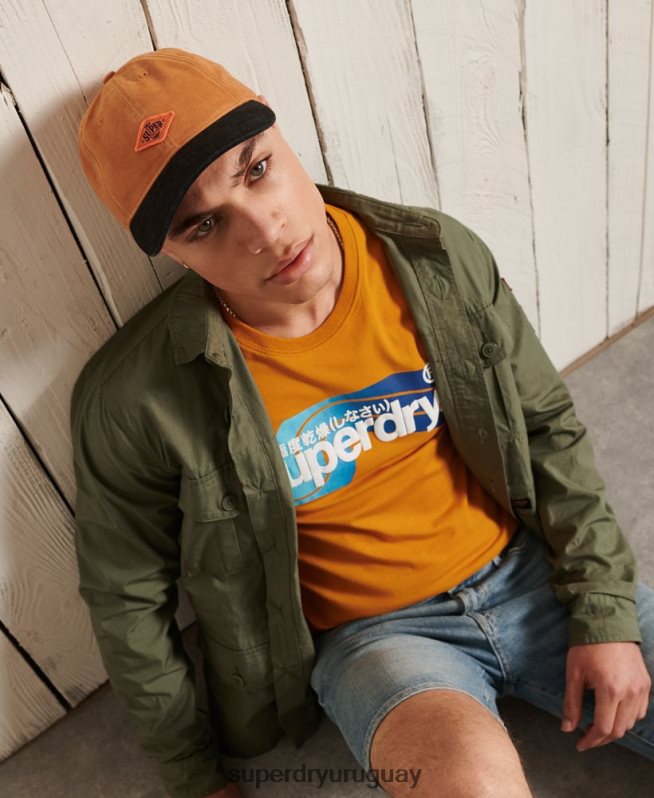 uy Superdry hombres top de manga larga con logo central cali oro DT2N8Z6444 ropa