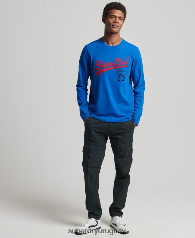 uy Superdry hombres top de manga larga con logo vintage azul DT2N8Z1565 ropa