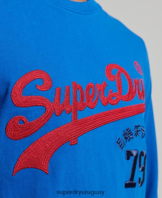 uy Superdry hombres top de manga larga con logo vintage azul DT2N8Z1565 ropa