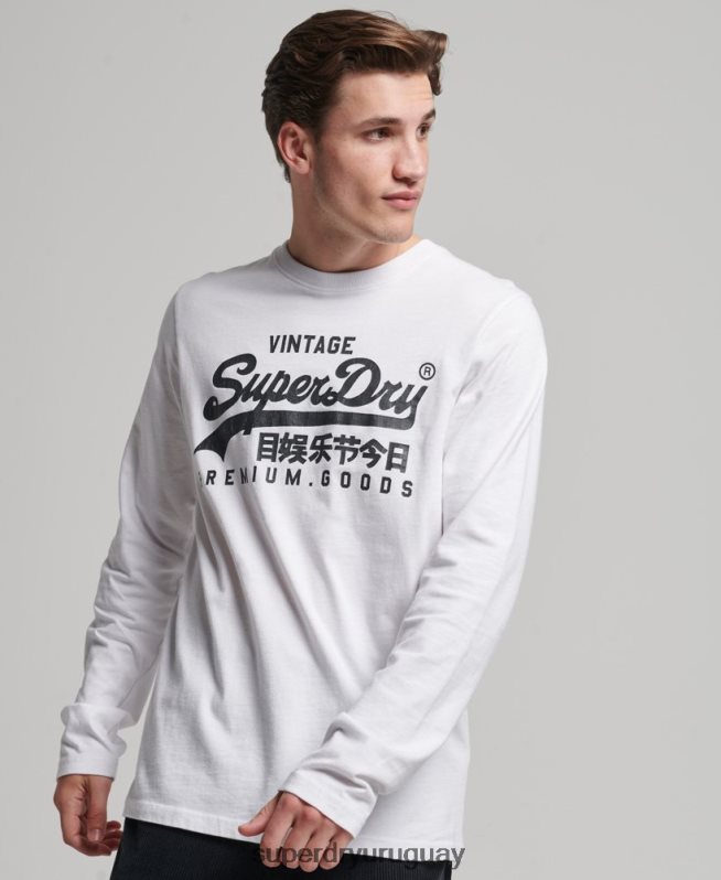 uy Superdry hombres top de manga larga con logo vintage blanco DT2N8Z1590 ropa