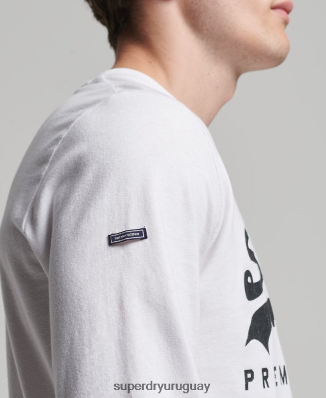 uy Superdry hombres top de manga larga con logo vintage blanco DT2N8Z1590 ropa