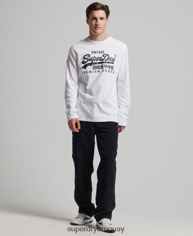 uy Superdry hombres top de manga larga con logo vintage blanco DT2N8Z1590 ropa