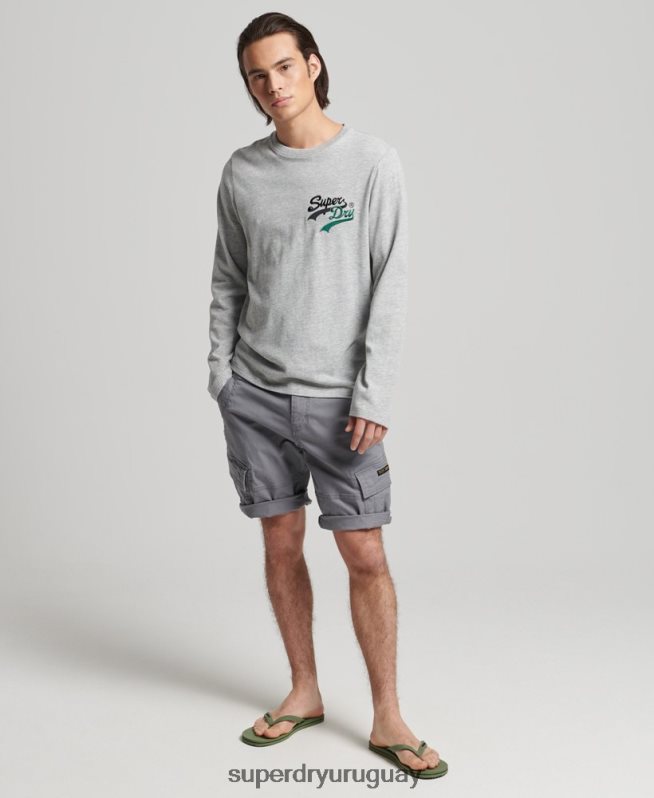 uy Superdry hombres top de manga larga con logo vintage gris DT2N8Z1508 ropa