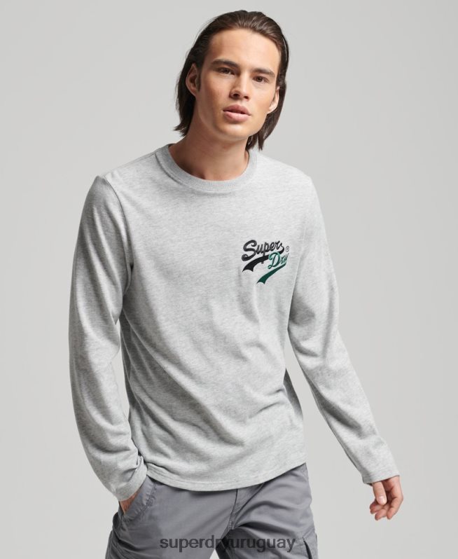 uy Superdry hombres top de manga larga con logo vintage gris DT2N8Z1508 ropa