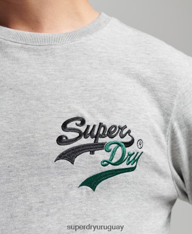 uy Superdry hombres top de manga larga con logo vintage gris DT2N8Z1508 ropa
