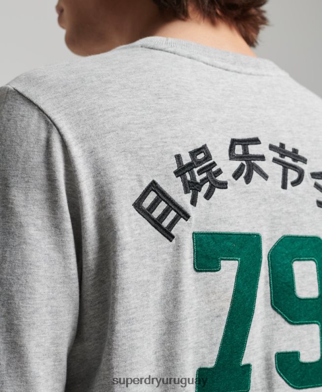 uy Superdry hombres top de manga larga con logo vintage gris DT2N8Z1508 ropa