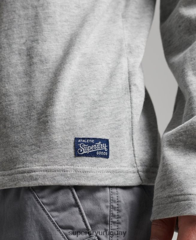 uy Superdry hombres top de manga larga con logo vintage gris DT2N8Z1508 ropa