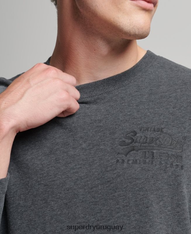 uy Superdry hombres top de manga larga con logo vintage gris DT2N8Z1564 ropa