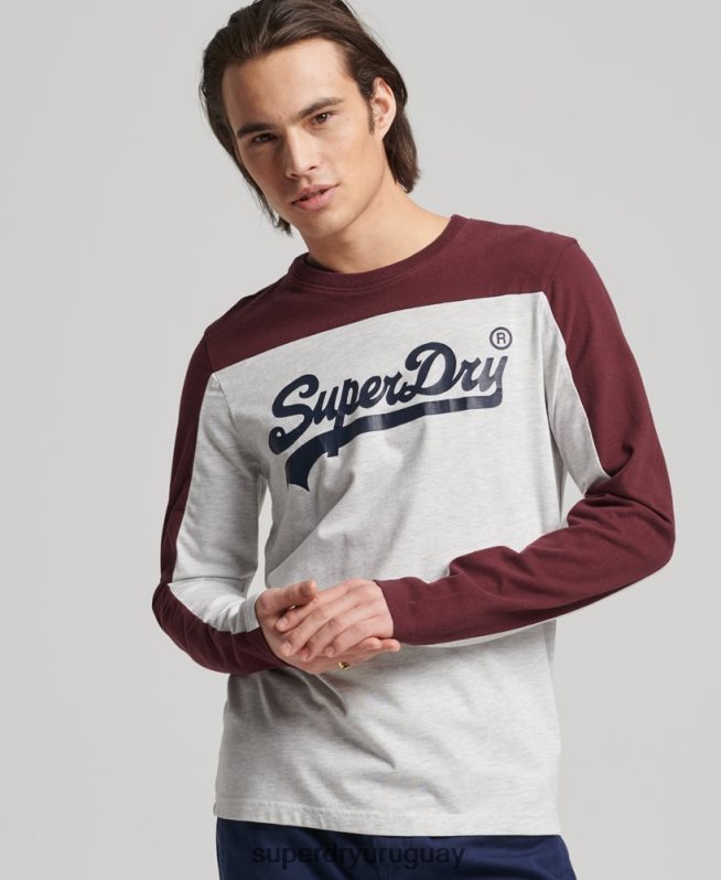 uy Superdry hombres top de manga larga con logo vintage universitario gris claro DT2N8Z1591 ropa