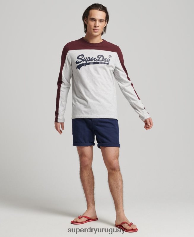 uy Superdry hombres top de manga larga con logo vintage universitario gris claro DT2N8Z1591 ropa