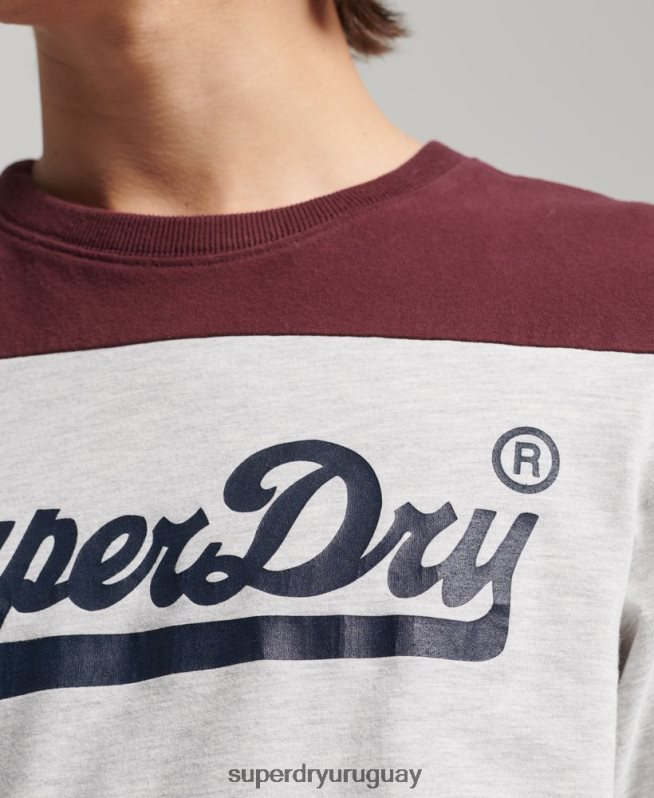 uy Superdry hombres top de manga larga con logo vintage universitario gris claro DT2N8Z1591 ropa