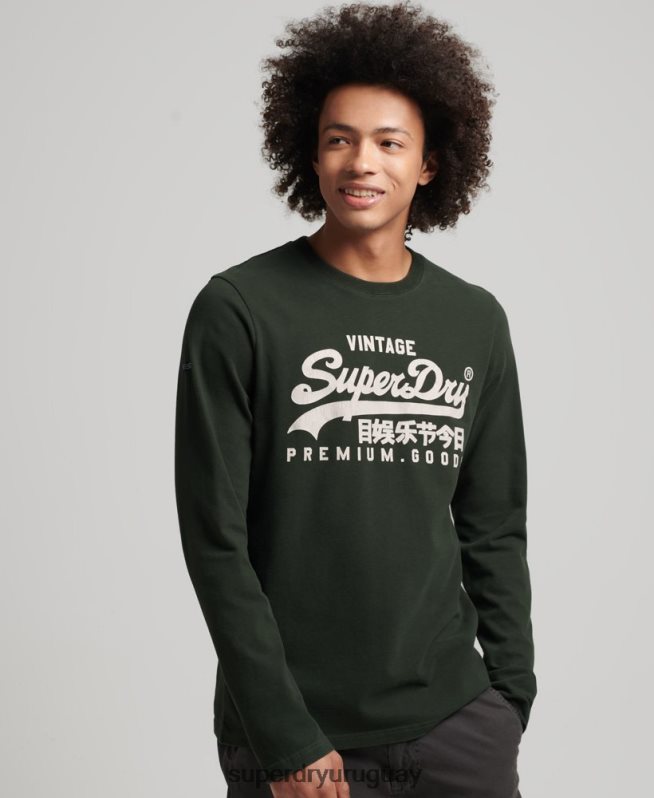uy Superdry hombres top de manga larga con logo vintage verde DT2N8Z1555 ropa
