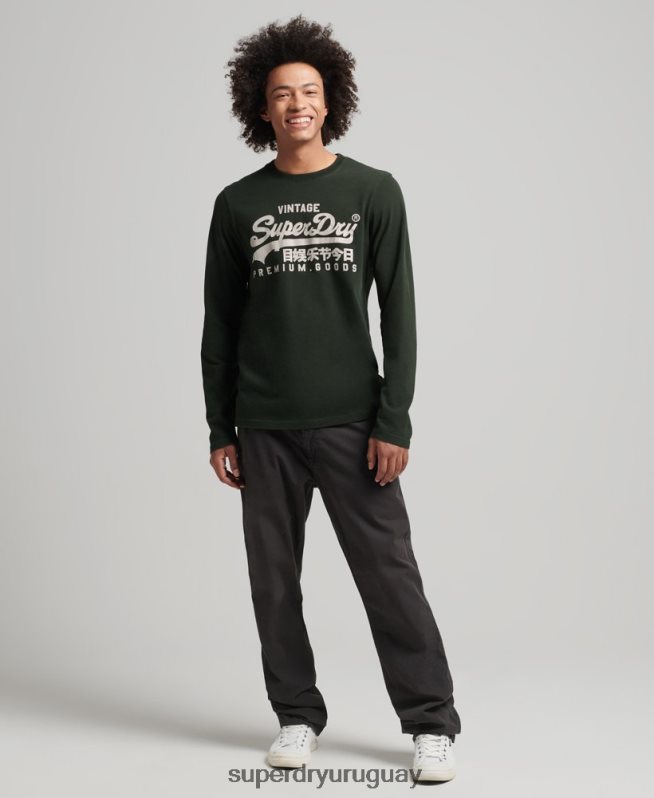 uy Superdry hombres top de manga larga con logo vintage verde DT2N8Z1555 ropa