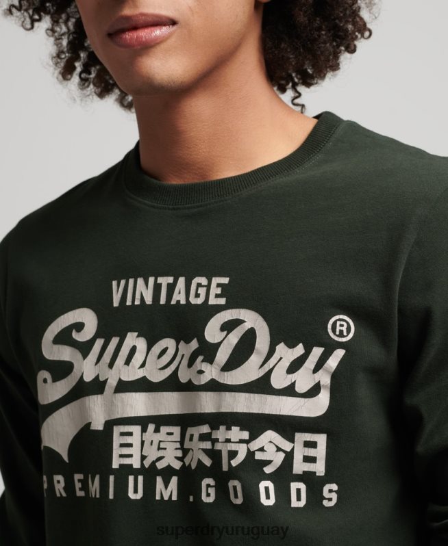 uy Superdry hombres top de manga larga con logo vintage verde DT2N8Z1555 ropa