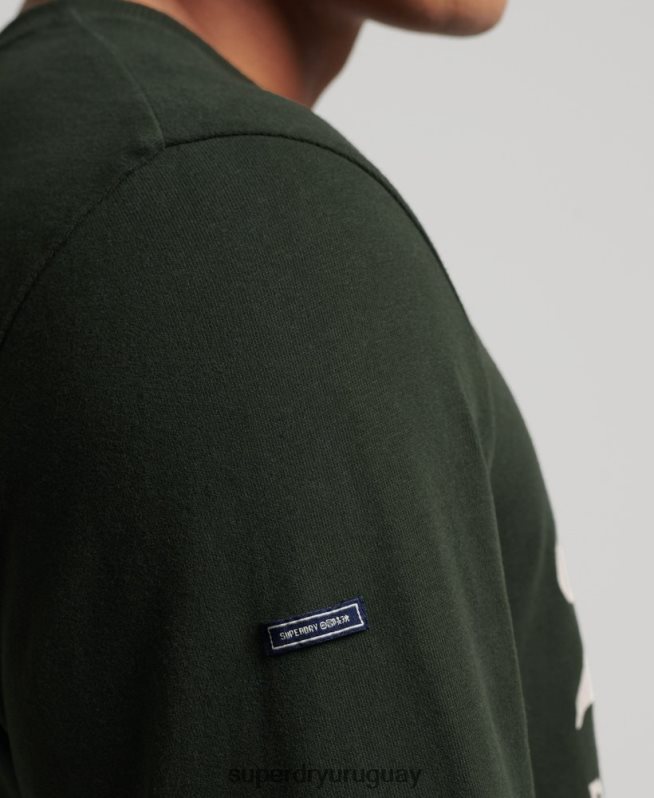 uy Superdry hombres top de manga larga con logo vintage verde DT2N8Z1555 ropa