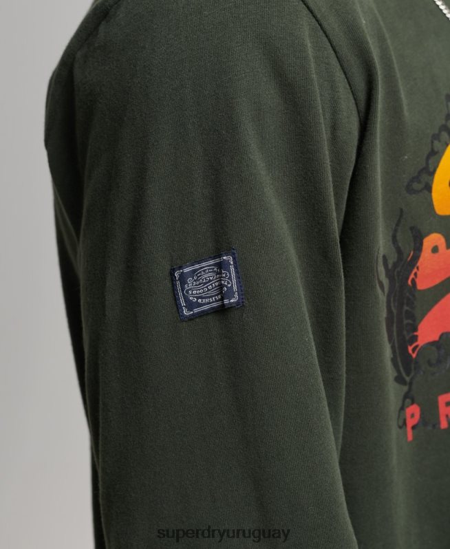 uy Superdry hombres top de manga larga con logo vintage verde DT2N8Z1563 ropa