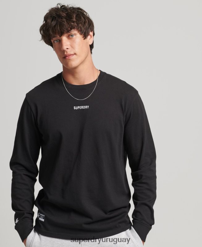 uy Superdry hombres top de manga larga con micrologo negro DT2N8Z1568 ropa