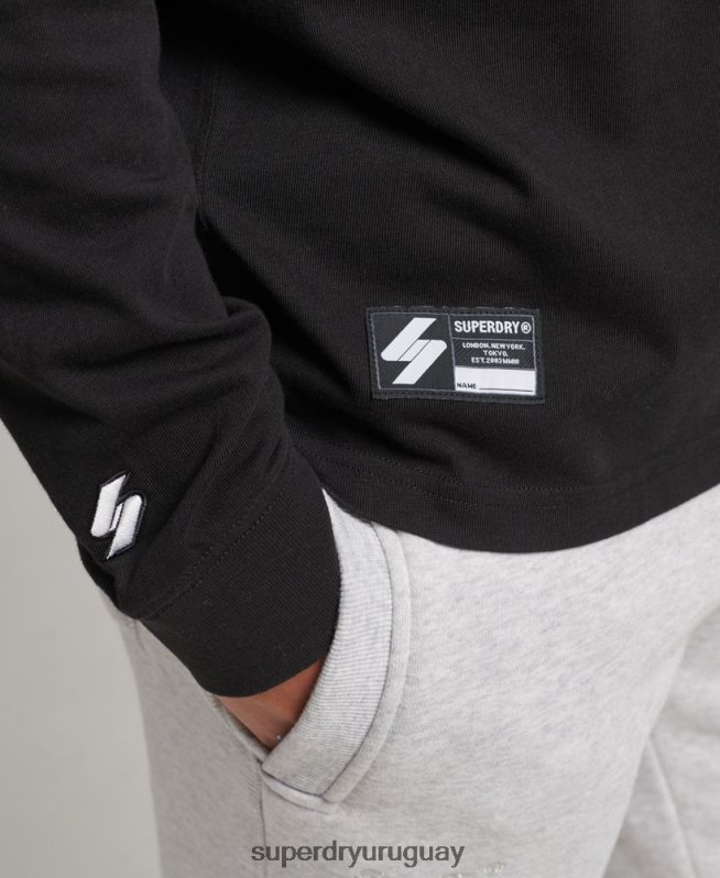 uy Superdry hombres top de manga larga con micrologo negro DT2N8Z1568 ropa