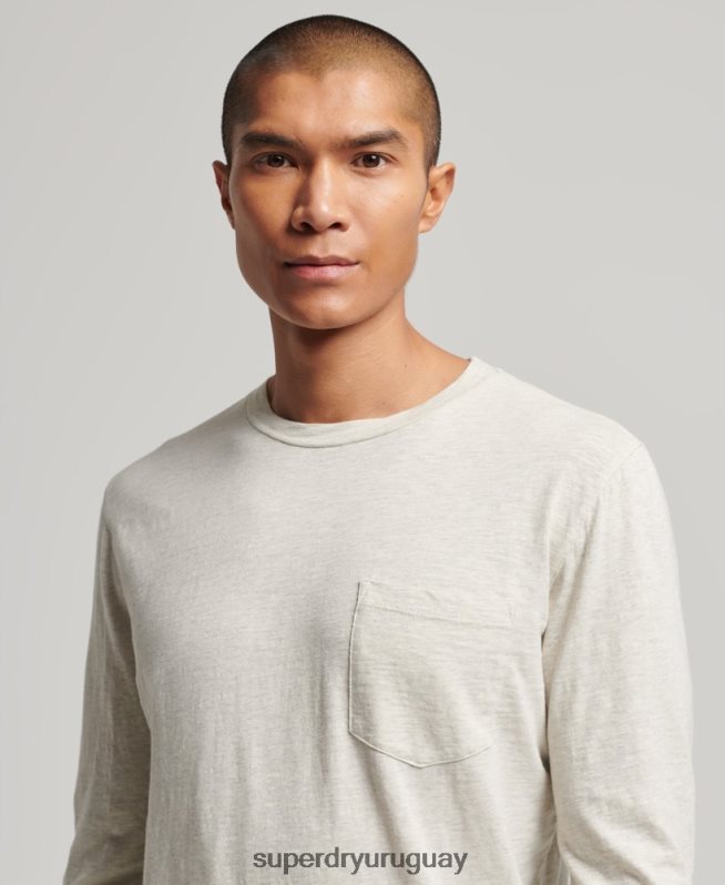 uy Superdry hombres top de manga larga de punto flameado blanco DT2N8Z1516 ropa