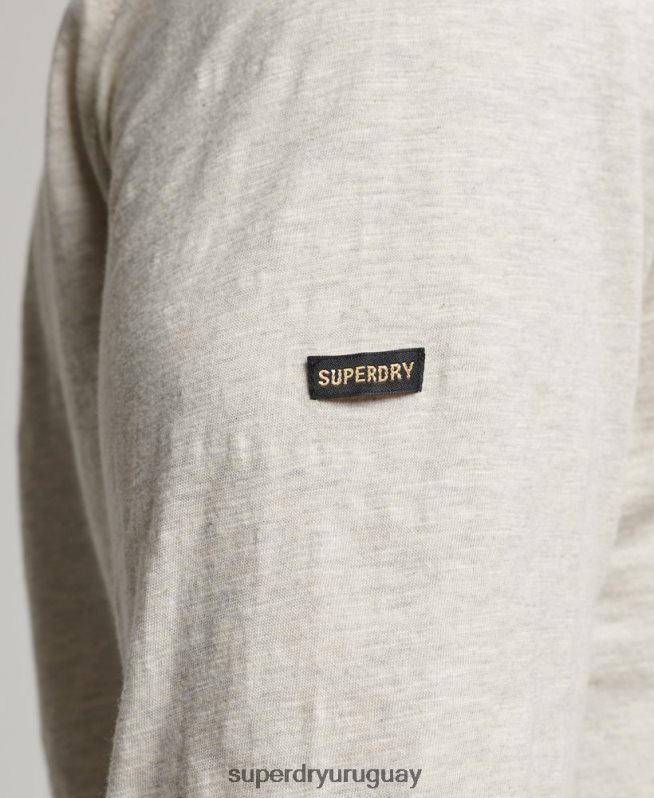 uy Superdry hombres top de manga larga de punto flameado blanco DT2N8Z1516 ropa