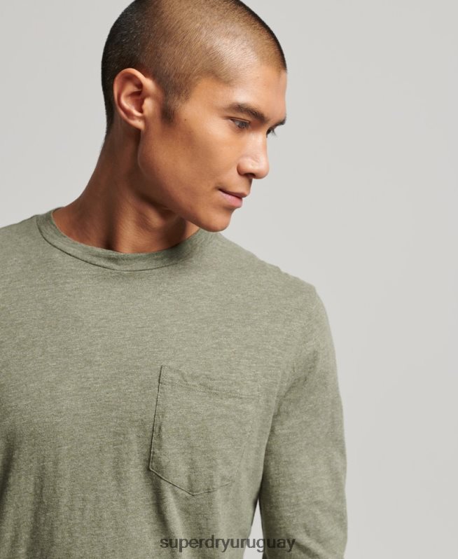 uy Superdry hombres top de manga larga de punto flameado caqui DT2N8Z1541 ropa
