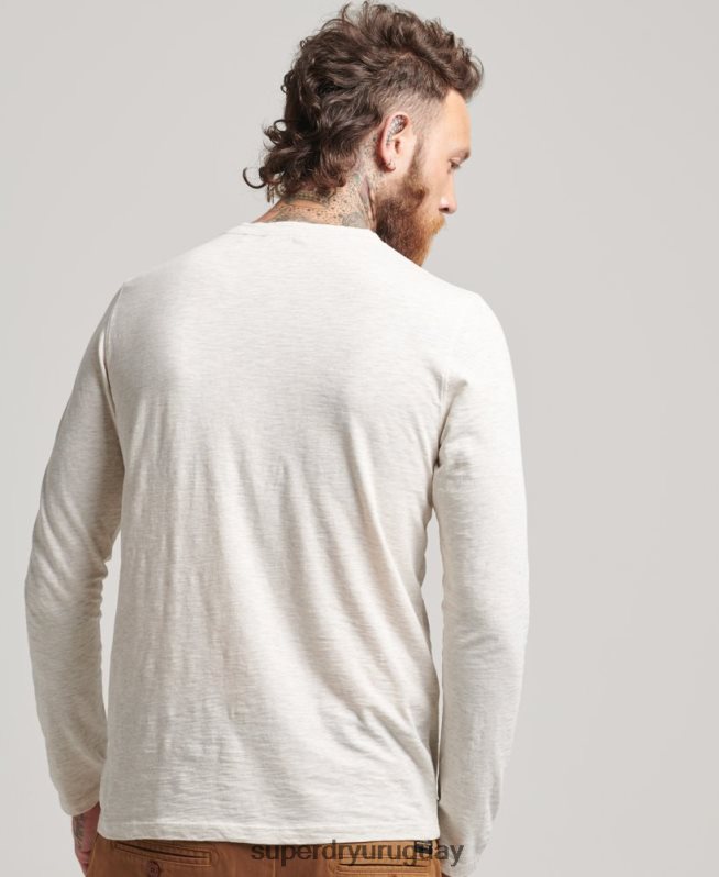 uy Superdry hombres top de manga larga de punto flameado crema DT2N8Z6396 ropa