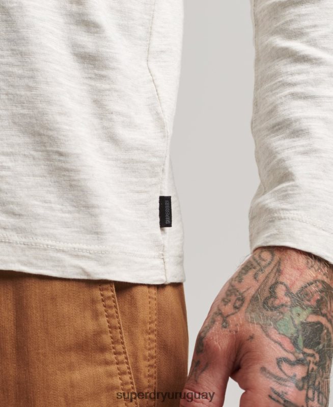 uy Superdry hombres top de manga larga de punto flameado crema DT2N8Z6396 ropa