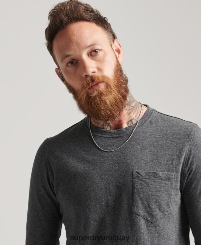 uy Superdry hombres top de manga larga de punto flameado gris oscuro DT2N8Z6449 ropa