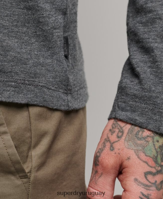 uy Superdry hombres top de manga larga de punto flameado gris oscuro DT2N8Z6449 ropa