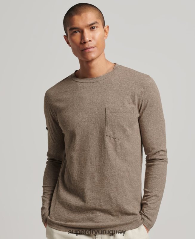 uy Superdry hombres top de manga larga de punto flameado marrón DT2N8Z1532 ropa