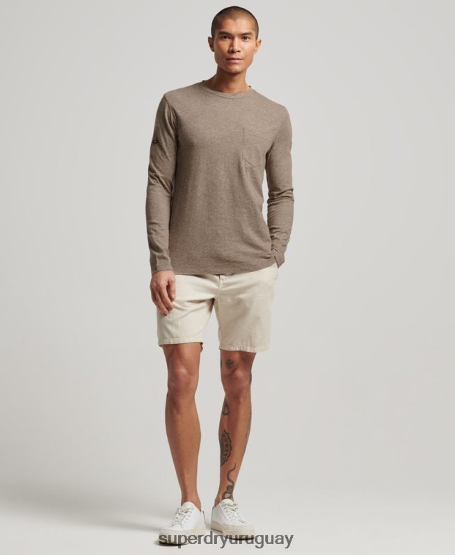 uy Superdry hombres top de manga larga de punto flameado marrón DT2N8Z1532 ropa