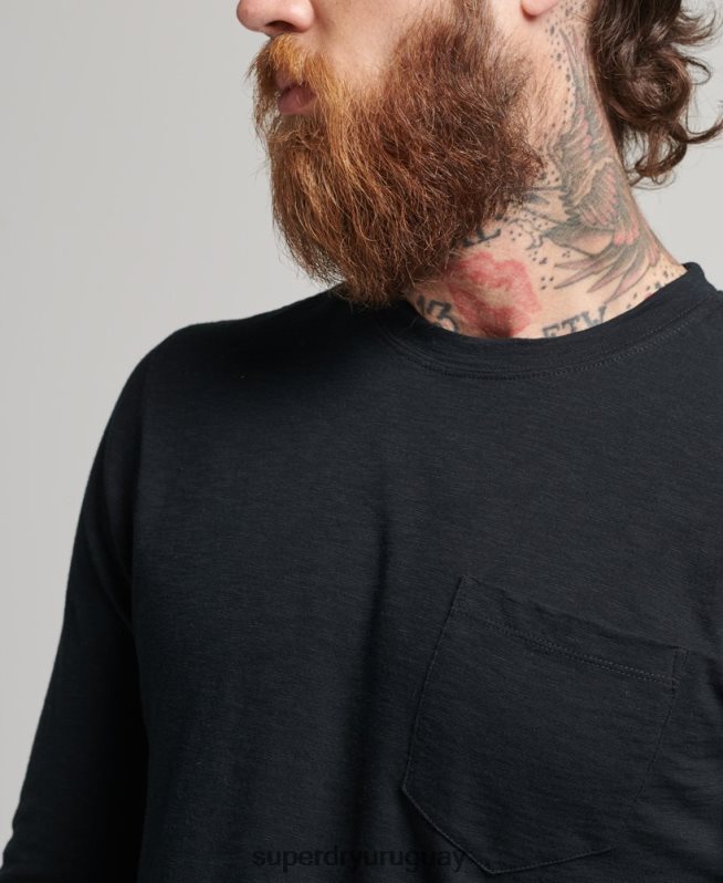 uy Superdry hombres top de manga larga de punto flameado negro DT2N8Z1489 ropa