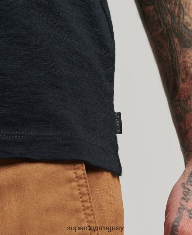 uy Superdry hombres top de manga larga de punto flameado negro DT2N8Z1489 ropa