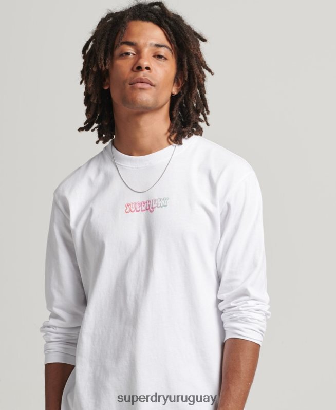 uy Superdry hombres top de manga larga en el bosque blanco DT2N8Z1537 ropa