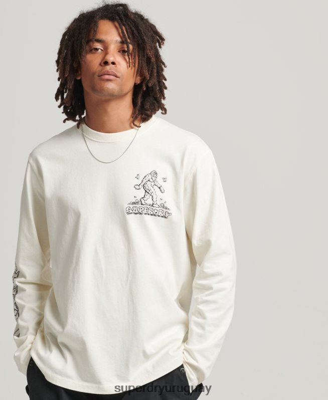 uy Superdry hombres top de manga larga en el bosque blanco DT2N8Z1538 ropa
